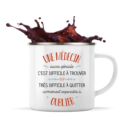 Planetee Tasse Médecin aussi géniale 360 ml | Mug Émaillé Métallique | Idée Cadeau Travail Métier Départ Retraite Collègue Anniversaire Noël