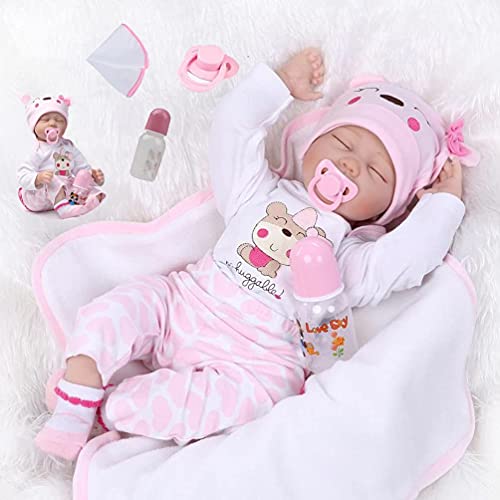 ZIYIUI 22 Zoll 55cm Lebensechte Reborn Baby Puppe Mädchen Weiche Silikon Vinyl Puppe Nette Geschlossene Augen…