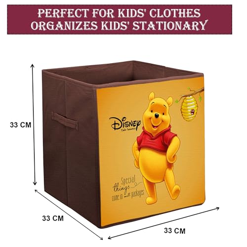 Image of Kuber Industries Collapsible Storage Box | Kids Toys Storage Organizer | Wardrobe Baskets for Clothes | Disney Pooh Print Print Foldable Box | Brown