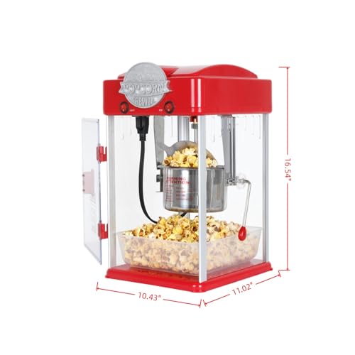 Image of Commercial Popcorn Machine, Popcorn Makers with 6 Oz Stainless-Steel Kettle, Tabletop Pop Corn Popper with Measuring Tool and Scoop, for Home, Birthday Parties, Theater, School Events, Red