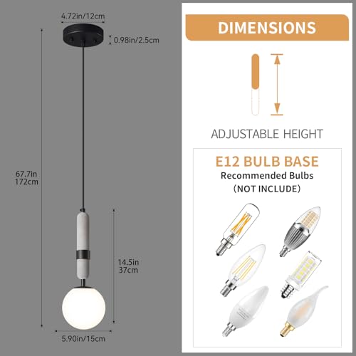 ADCTHOME Modern Black Concrete Globe Pendant Light Mid Century Chandelier 1-Light Ceiling Hanging Lighting Fixture with White Globe Glass Lampshade for Kitchen Island Dining Room Bedroom (2-Pack) by ADCTHOME - Used condition - Image 2