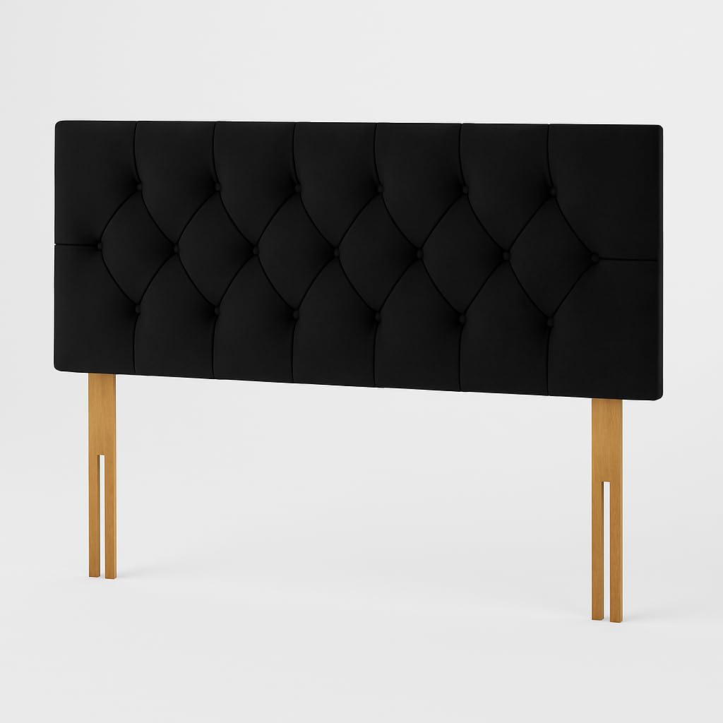 NK Elegant Chesterfield Deep Button Velvet Headboard for Divan Beds – 20-Inch Padded Upholstered Design with Wooden Struts (Black, 5ft king)