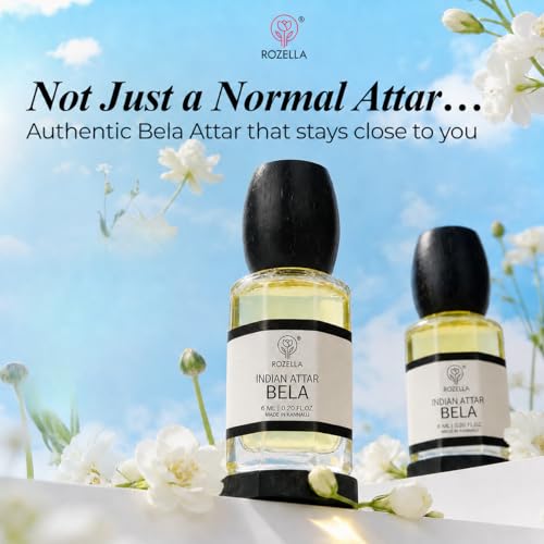 Image of ROZELLA Bela Mogra Authentic Attar for Men and Women | Floral Aroma Concentrated Perfume Oil | Traditional Fragrance Blend | Non Alcoholic Long Lasting Scent Roll On Perfume Attar | 3 ml