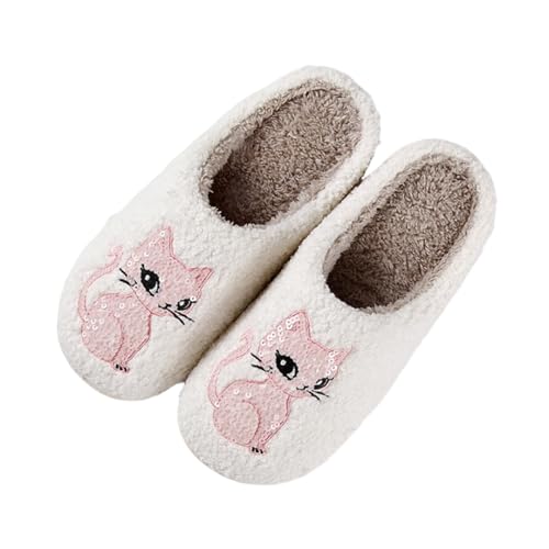 Image of Womens Mens House Slippers Retro Comfy Warm Plush Slip on Fluffy Memory Foam Home Sippers for Winter Indoor Outdoor