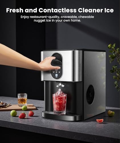 Cowsar Nugget Ice Makers Countertop, 44lbs/24H Pellet Ice Maker with Ice Dispenser, Self-Cleaning, Water Reservoir, Soft Chewable Ice Maker Machine for Home/Kitchen/Office, Silver Stainless