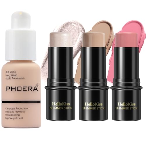 PHOERA Foundation, Kit de maquillaje en barra de contorno de 3 pi...
