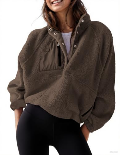 AMEBELLE Women’s Lightweight Fleece Pullover Jacket Cropped Fall Winter Fuzzy Sherpa Jacket Sweatshirt Coat with Pockets