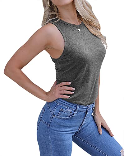 Langwyqu Womens Crewneck Sleeveless Tank Tops Summer Casual Loose Fit Basic Shirts Grey #TOP1