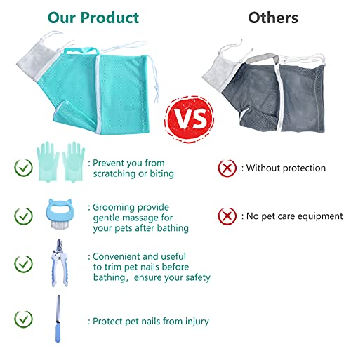 Image of KlerRoem Cat Bathing Bag, Adjustable Anti-bite and Anti-Scratch Cat Shower Mesh Grooming Bag for Pet Dogs and Cats, Includes Pet Nail Clipper, Nail File, Grooming Glove, and Cat Shell Comb