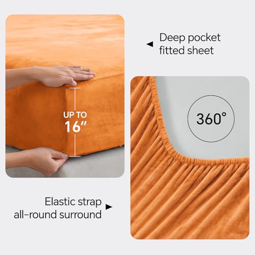 Image of BEDELITE Flannel Sheets Twin Size Burnt Orange - Super Soft Fall Fleece Sheets Set Fluffy Extra Plush, 3 Piece(Include Fitted Sheet, Flat Sheet, 1 Pillowcase)