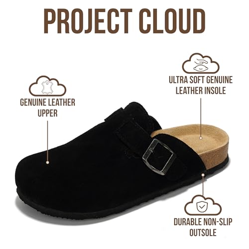 Image of Project Cloud 100% Genuine Leather Footbed Clogs for Women - Memory Foam Arch Support Slippers for Women - Trendy Slip-ons Women's Mules & Clogs Sandals