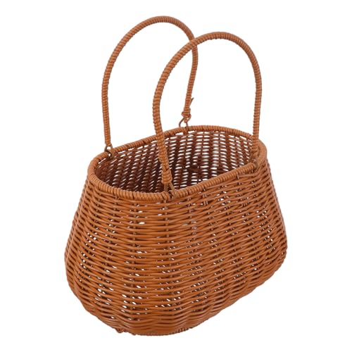 Yardenfun Panier de Pique-niques Ovale en Rotin Synthétique avec Poignée Mini Panier Tressé à Main Décoratif Vintage Polyvalent pour Jardin et Événements Léger et Résistant pour Pique-niques