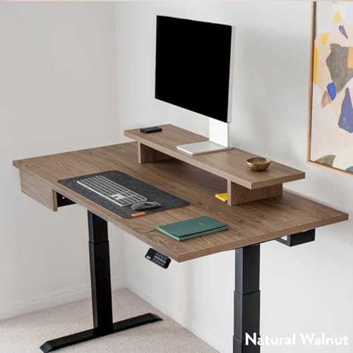 Image of Desky Electric Standing Desk, 78.7 inch Laminate Height Adjustable Sit Stand Desk, Dual Motor, 4 Memory Presets, Ergonomic Computer Workstation for Home Office - Sublime Teak Top and Space Gray Frame
