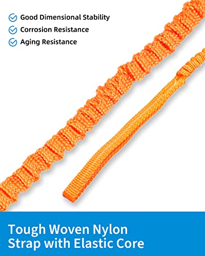 Image of OCEANBROAD Kayak Paddle Leash with D-Ring Stretchable Bungee Strap Lanyard Rope for SUP Kayaking Boating Canoeing Fishing Pole Rod 4-7 Feet Orange 2 Pack