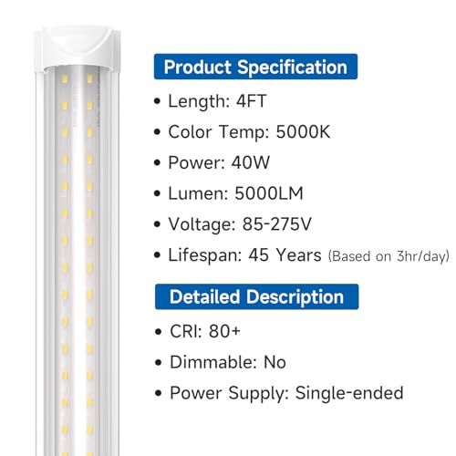 Image of SHINESTAR 4FT Led Shop Lights, 40W 5000LM 5000K LED Shop Light Super Bright 75% Energy-Saving Linkable T8 Light Tube Integrated Fixture for Workshop Garage Basement, 4 Pack