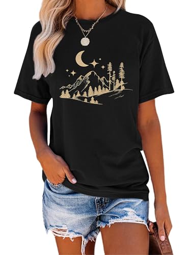 Binshre Women's Nature Camping Mountain Hiking Vintage Graphic t Shirt