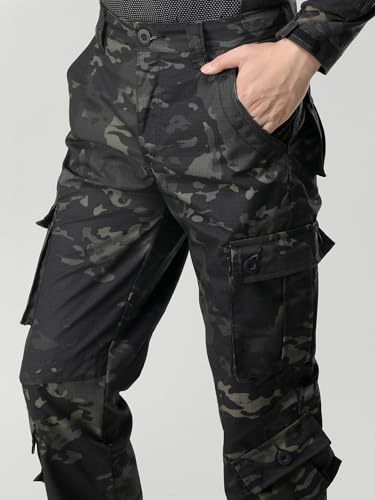 Men's Camo Cargo Work Pants Cotton Casual Tactical Ripstop Wild Outdoor Combat Trousers with 8 Pockets4
