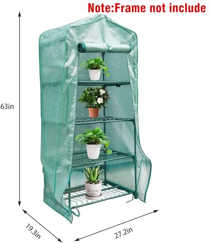 Sfcddtlg 4 Tier Greenhouse Replacement Cover, 63" x 27.2" x 19.3" PE Plant Greenhouse Cover with Roll-Up Zipper Door for Indoor Outdoor Gardening Plants Cold Frost Wind Rain Proof (Frame NOT Included)