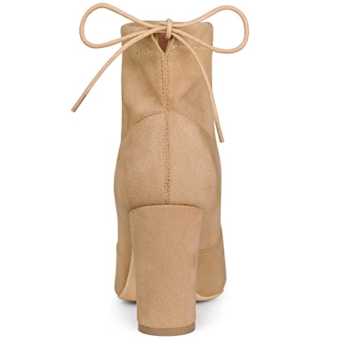 Allegra K Allegra K Women's Pointed Toe Pull on Drawstring Block Heel Khaki Ankle Boots 10 M US