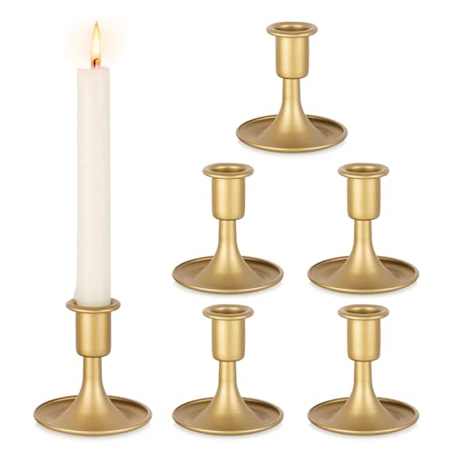 Inweder Bougroir Doré Chandelier Rétro en Or: Lot de 6 Porte-Bougies en Métal Bougeoirs Mariage pour Bougies Conique Perfect pour Centre de Table Noël...