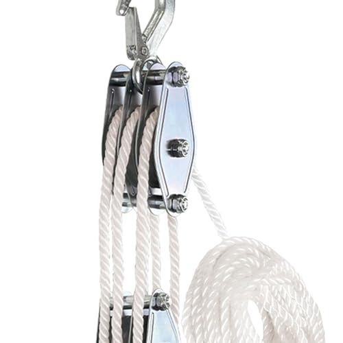 Sistema De Poleas De Elevación De Cuerda Pesada De 3 Ruedas - Rueda De Elevación De Poleas Y Aparejos De 15 M Ideal para Uso Industrial Y Doméstico Polea Blanca para