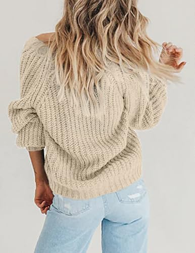 Image of Zeagoo Women's 2026 Fall Chunky Knit Cardigans Open Front Long Sleeve V Neck Button Loose Cardigan Sweaters