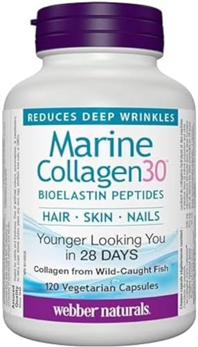 Webber Naturals Collagen30 Marine Bioelastin Peptides, 500 mg of Collactive Marine Collagen Peptide Complex Per Pill, 120 Capsules, Helps Reduce Deep Wrinkles and Joint Pain