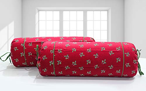 Image of AURAVE Cotton 210 TC Bolster Cover with Drawstring Closure, Set of 2, Soft Breathable Durable Machine Washable for Sofa Bed & Home Decor, 15 inchx30 inch, Multi | Cover Only