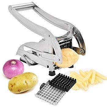 Image of Stainless Steel Home French Fries Potato Chips Strip Cutting Cutter Machine Maker Slicer Machine /Chopper Dicer with 2 Blades, MulticolourEasy Home Made French Fries Cutter, Salad Vegetable