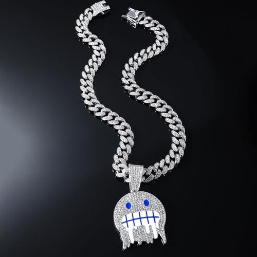 Smiling Face Hip-hop Cuban Chain, Rhinestone Pendant Necklace Jewelry For Men，Men's Fashion Jewelry Silver golden4