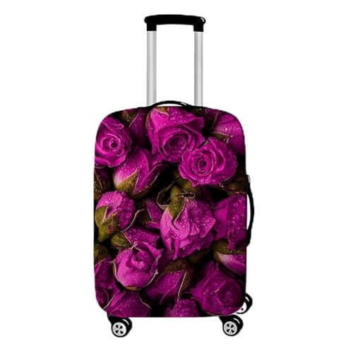 Luggage Cover for Suitcase, Rose Print Business Suitcase Cover Protector Fit 18-32 Inch Luggage, Elegant Baggage Covers with Zipper for Travel (Purple Rose,XL(30-32inch suitcase))