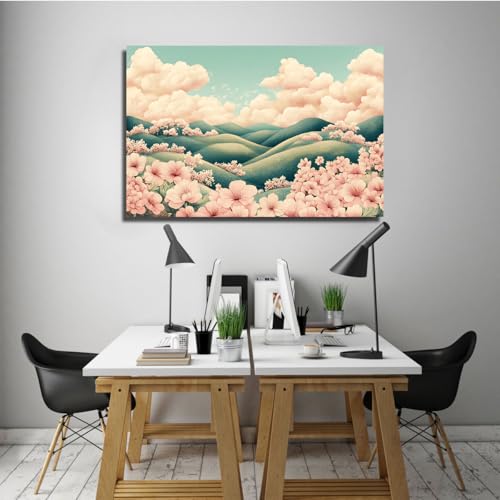 Toile cerisiers en fleurs tableau pastel poster dreamcore 50x75cm