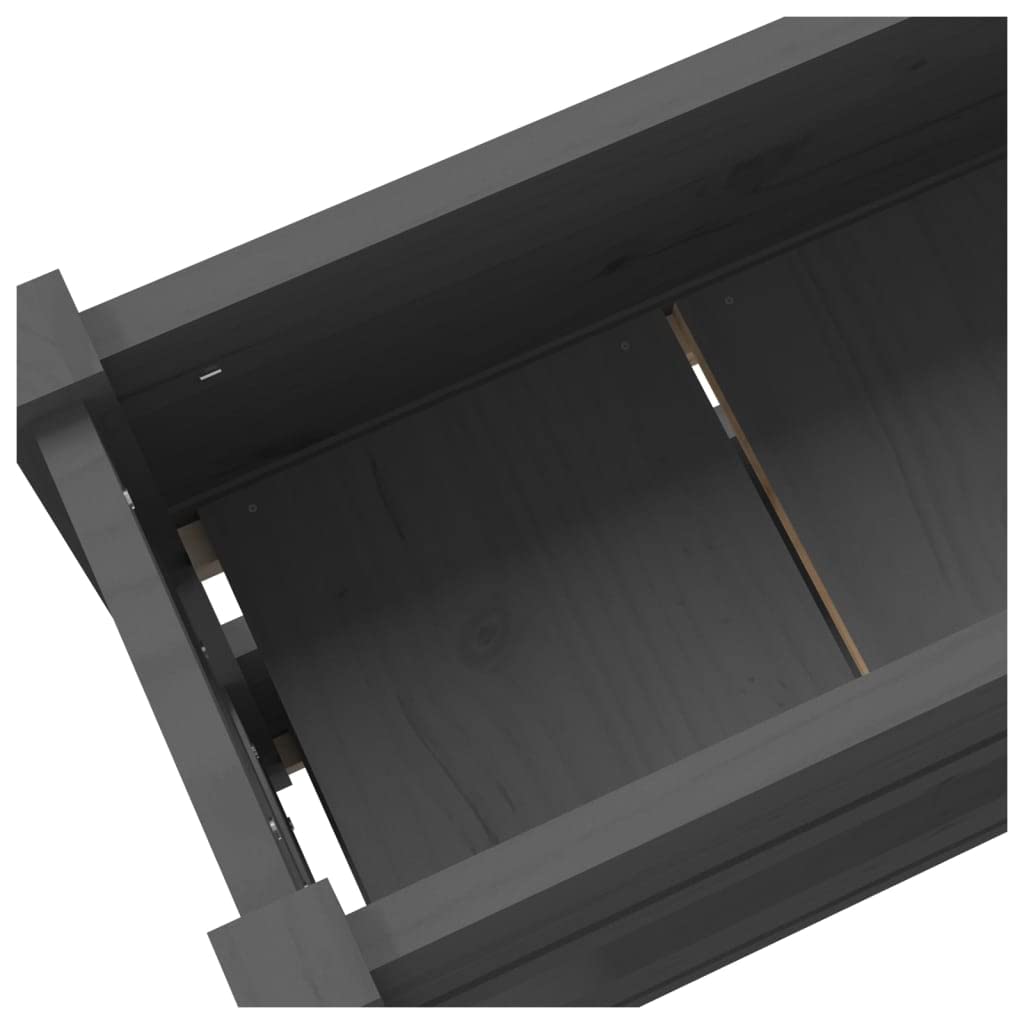 Bancal de madera maciza de pino 112 x 25 x 66 cm, color gris macizo, jardinera para balcón, maceta elevada para terraza, salón
