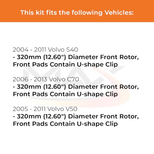 Image of Max Advanced Brakes Front & Rear Brake Kit Compatible With 2004-2011 Volvo S40 C70 w /12.60 inch Fr Rotor Fr Pads w /U-shape Replacement Geomet Coated OE Disc Brake Rotors and Ceramic Brake Pads