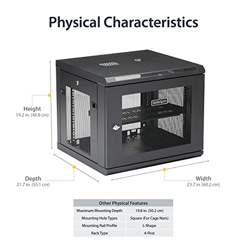 Image of StarTech 9U Wall-Mount Cabinet, 19in, 4-Post, 18.9in Deep (RK920WALM) | Enclosed locking server rack kit for IT data equipment, Adjustable depth 2.4-18.9in, SPCC steel, Assembled