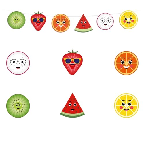 Image of Just Party Fruits Theme Birthday Decoration Banner | Colourful Birthday Banner for Boys & Girls | Birthday Decoration Bunting Banner (Cardstock)