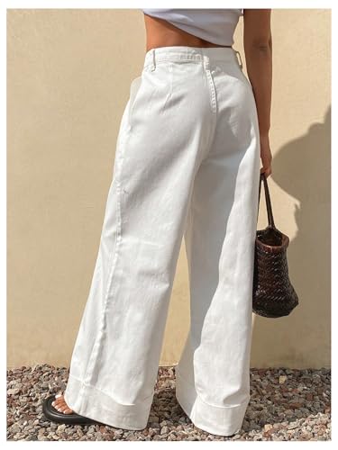 OYOANGLE Women's Denim Wide Leg Straight Jeans Y2K Solid Baggy Loose Mid-Rise Pocket Casual Pants2