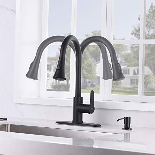 Amazing Force Pull Down Kitchen Faucet With Soap Dispenser Black Kitchen Sink Faucet With Spray Single Handle Kitchen Faucet Utility Sink Matte Black 1.8 Gpm #TOP4