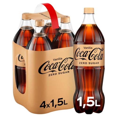 Coca-Cola Zero Sugar Vanilla - prickelndes, koffeinhaltiges Getränk mit originalem Vanillegeschmack - ohne Zucker und ohne Kalorien - in Einweg Flaschen (4 x 1500 ml)