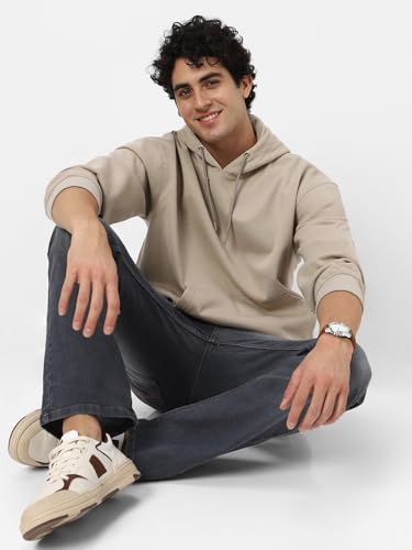 Image of Urbano Fashion Men's Cotton Solid Oversized Hooded Neck Sweatshirt