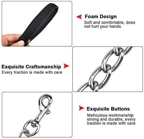 Jinlaili Heavy Duty Dog Lead Chain, Dog Chain Leads for Large Dogs Medium Dogs, 1.8M/6ft long, 4mm thick, Chew Proof Metal Dog Chain Leash with Comfortable Padded Handle