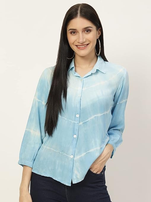 Image of Maaesa - Women Handcrafted Tie-Dye Rayon Shirt | Casual & Office Wear | Relaxed Fit | Long Sleeve | Breathable & Lightweight Fabric