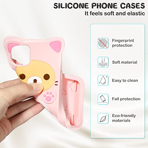 Stsnano Kawaii Phone Case For Iphone 12 Pro Max 6.7'' 3D Cute Cartoon Bear Phone Case Fashion Cool Funny Pink Bear Soft Tpu Case For Iphone 12 Pro Max Silicone Cover For Women Girls Kids #TOP3