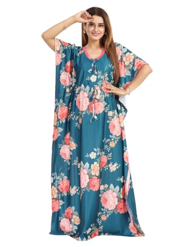 Image of Kaftan Printed Cotton Maxi Dress /Nighty /Nightdress for Ladies /Girls /Women | Free Size