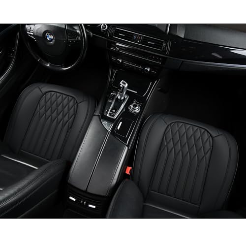 Image of BWTJF Black Car Seat Cover 2 Pack, Universal Leather Front Seat Covers Bottom Protector, Anti-Slip and Full Wrapping Edge Compatible with Most of Vehicles - SUVs /Sedans /Pickup Trucks