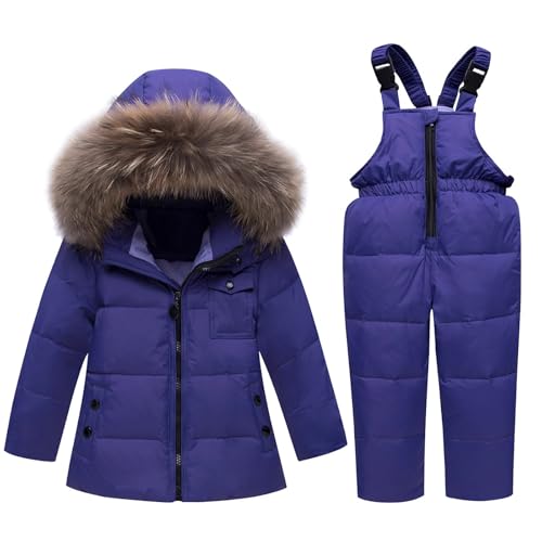 Toddler Snow Suit 2-Piece Infant Snowsuit Baby Boy Girl Down Jacket Thickened Warm Snow Pants (Purple, 12-18 Months)