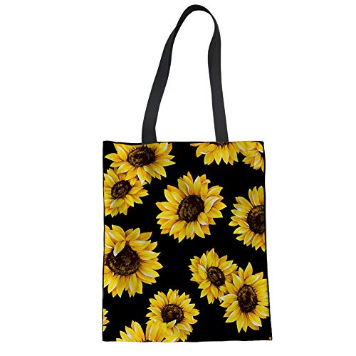 Doginthehole Sunflower Print Stylish Eco-Friendly Canvas Tote Shoulder Bags Shopping Totes Grocery Bag For Women Girls cover