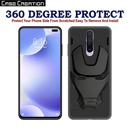 Image of COVERLY Official 3D Touch Feel Trending Marvel Avengers Logo Mask Soft Rugged Grip Silicone Iron Man Super Power Cartoon Movie Engraved Silicone Matte Back Cover for Xiaomi Poco X2 -Black