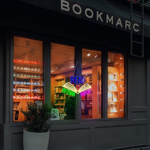Image of Retisee 15.8 x 10 Inches Read Neon Sign Read Return Repeat Book USB Dimmable Neon LED Sign for School Library Reading Corner Classroom Wall Decor, Study Room Gifts Art for Book Lover