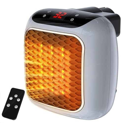 ZUSKYZU Steckdosen Heizlüfter mit Fernbedienung,Mini Keramik Heizlüfter Bad Energiesparend Leise Heizung 800W Heizstrahler mit 12h Timer Thermostat Überhitzungsschutz für Schlafzimmer Büro